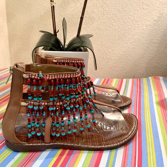 Sam Edelman Shoes - Sam Edelman Red and turquoise beaded thong sandals